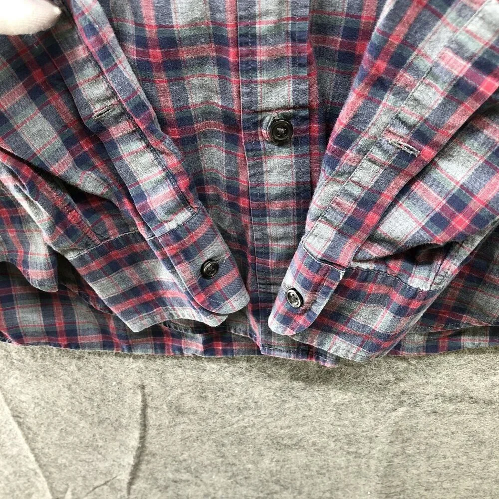 J. Crew Button Down Shirt Mens S Navy Red Plaid‎ Long Sleeve Cotton